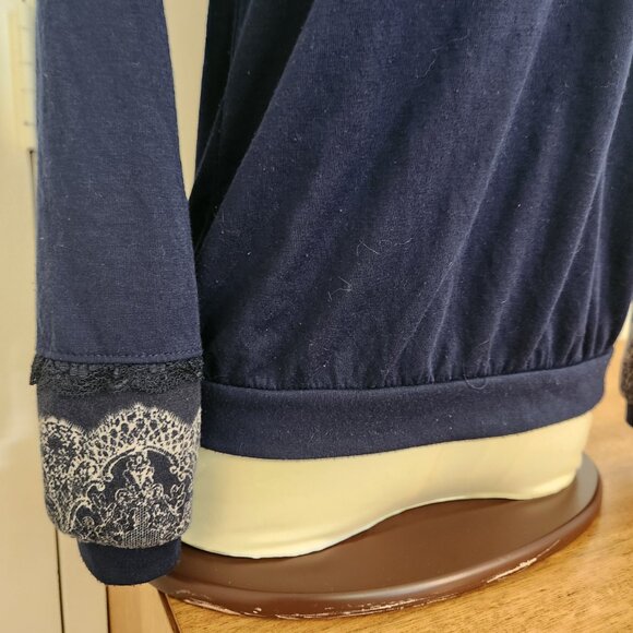 Axes Femme High ruffle collar Navy blue Victorian style shirt size M - Picture 6 of 7